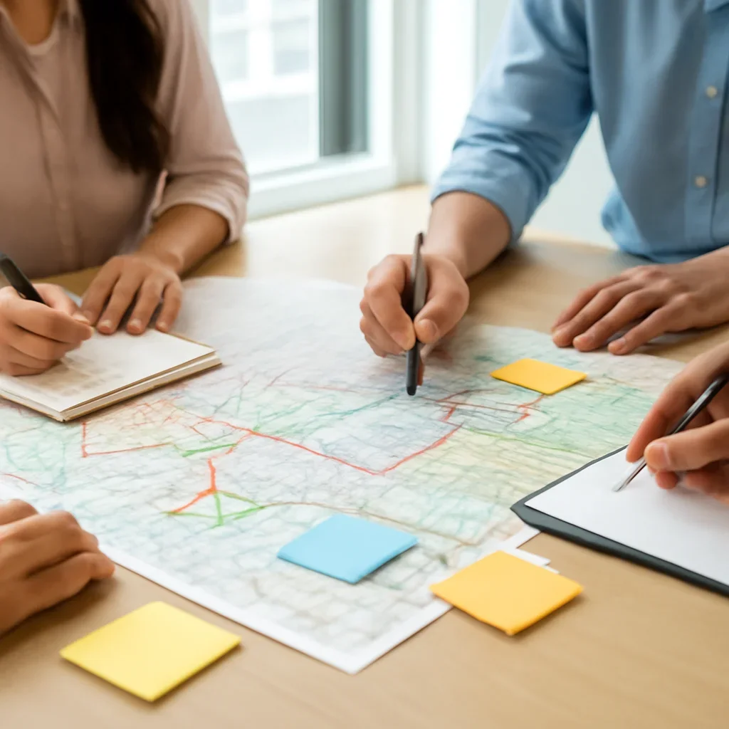 TMC team organizing route, timing, and moving service details