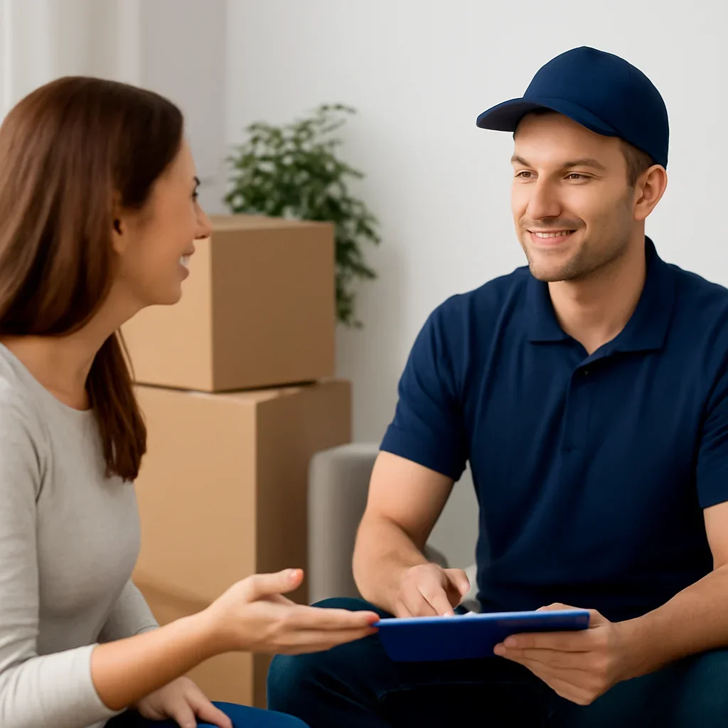 Customer discussing move details for Airdrie