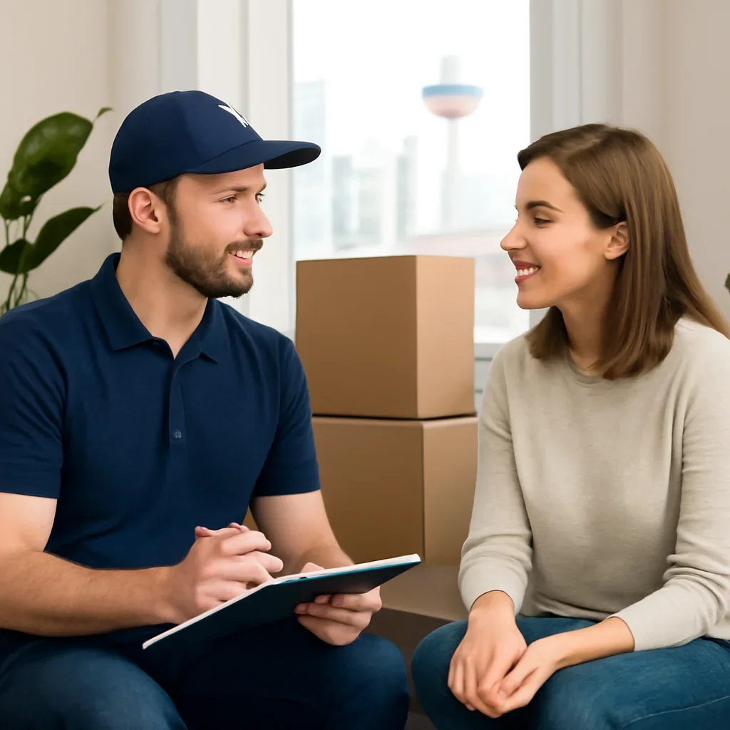 Customer discussing move details for Calgary