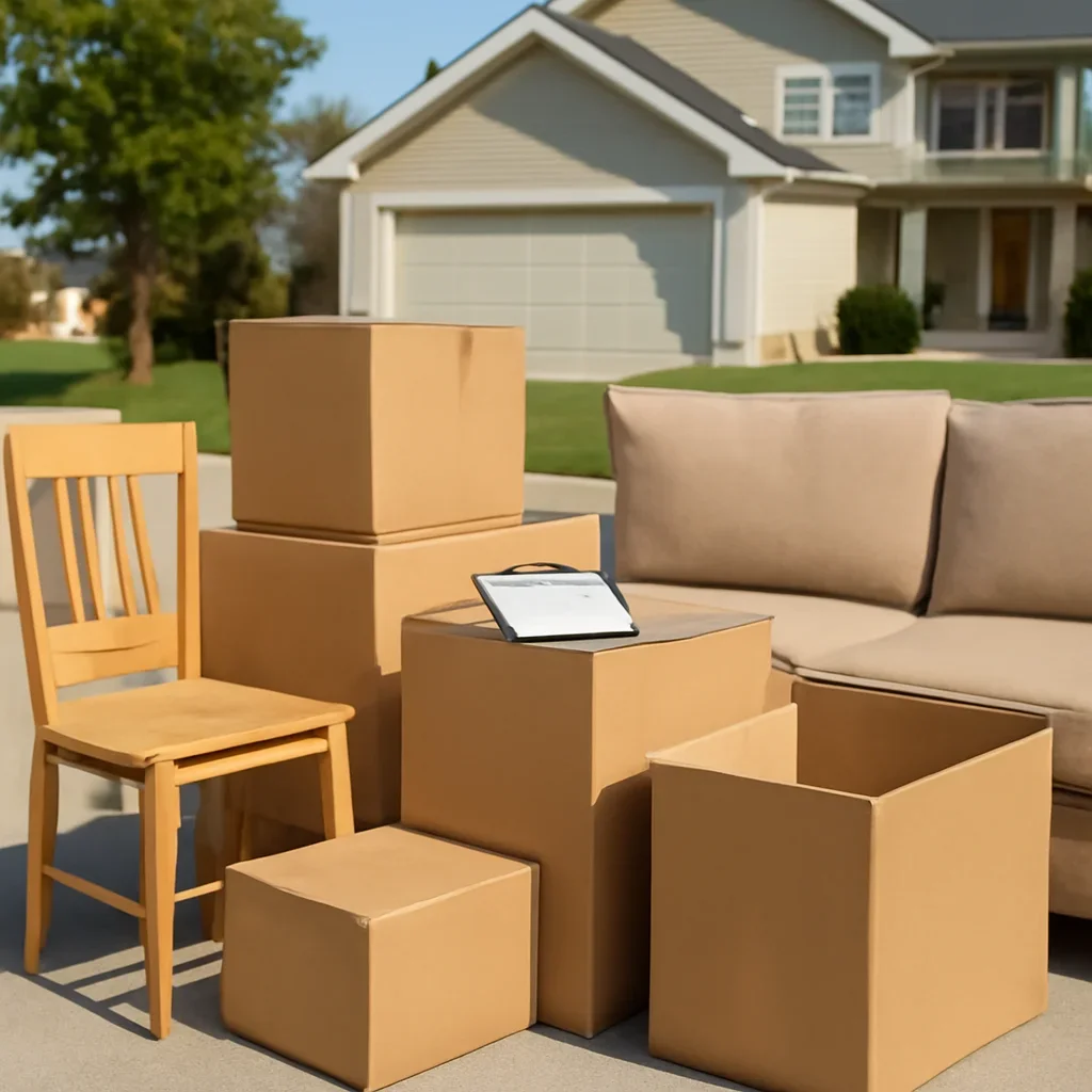 Boxes and furniture prepared for a move in Fort Saskatchewan
