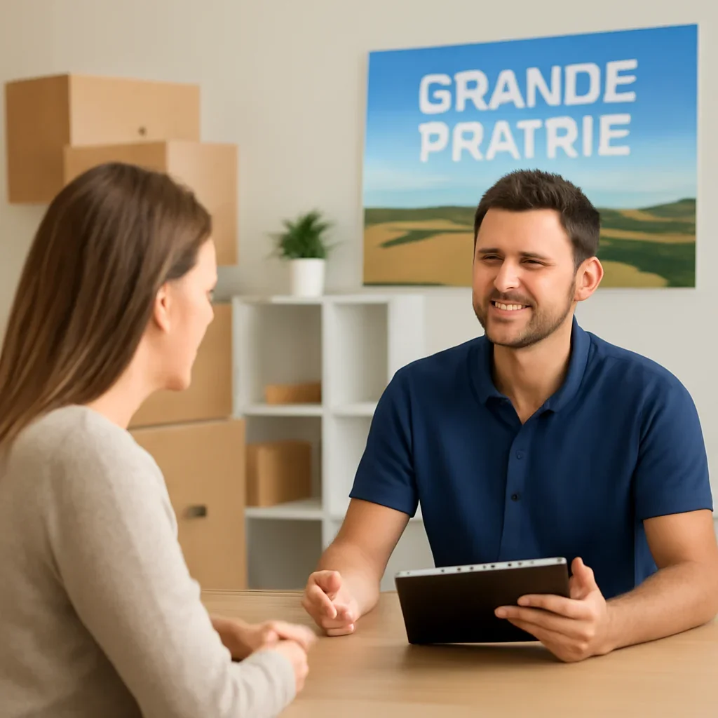 Customer discussing move details for Grande Prairie