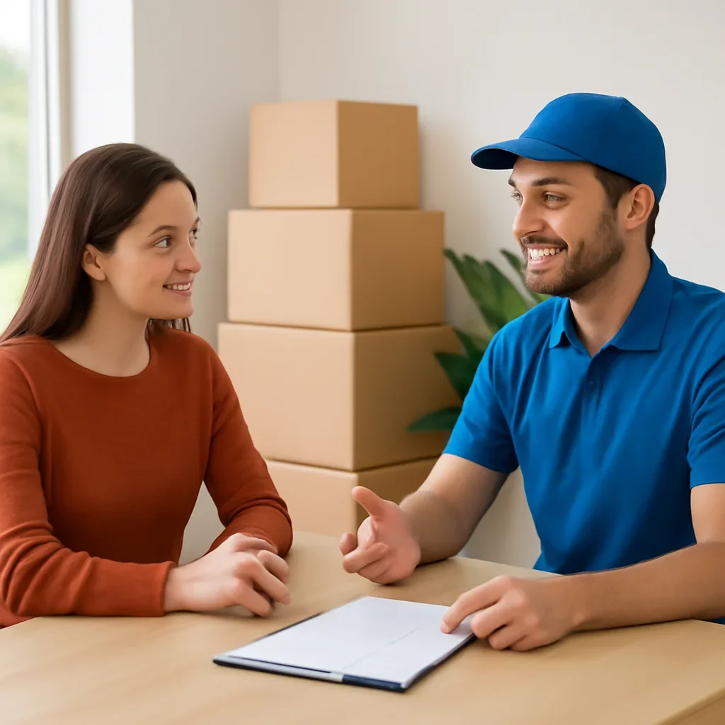 Customer discussing move details for Leduc
