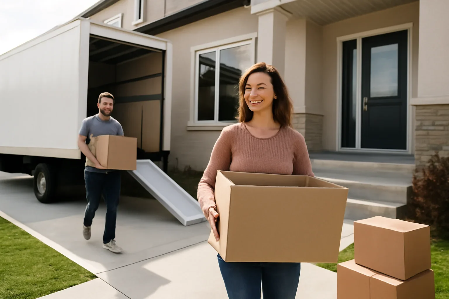 Moving truck at a residential property in Lethbridge Alberta
