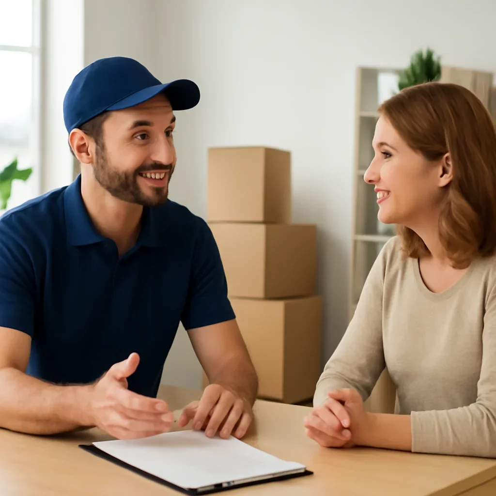 Customer discussing move details for Medicine Hat