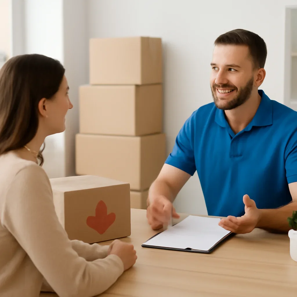 Customer discussing move details for Okotoks