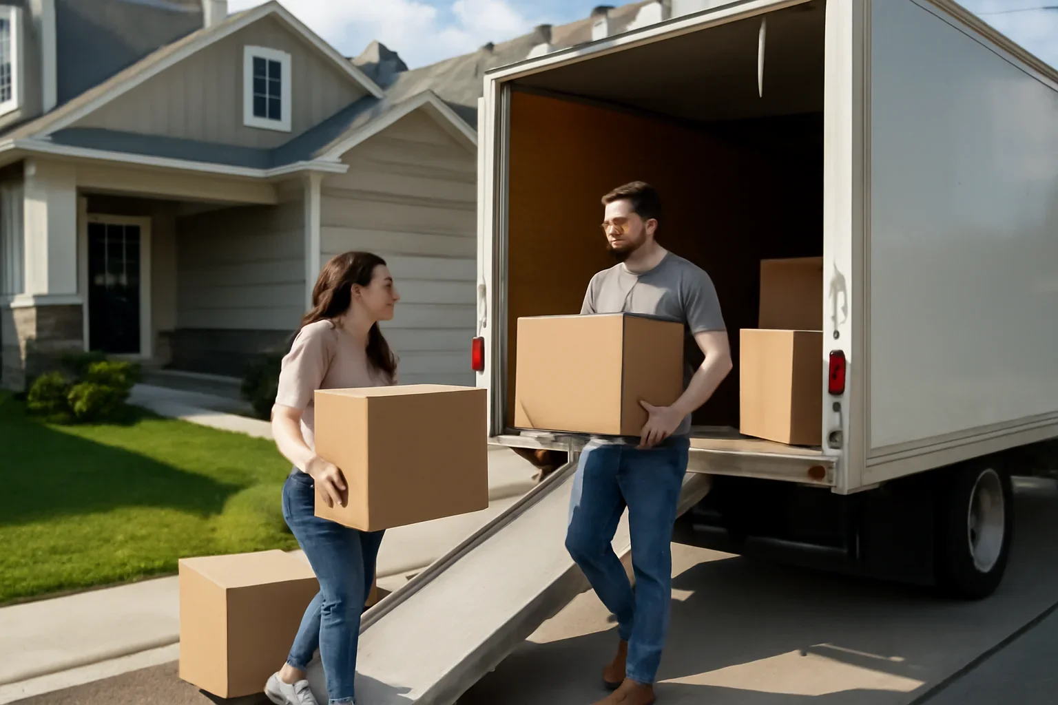 Moving day outside a home in Okotoks
