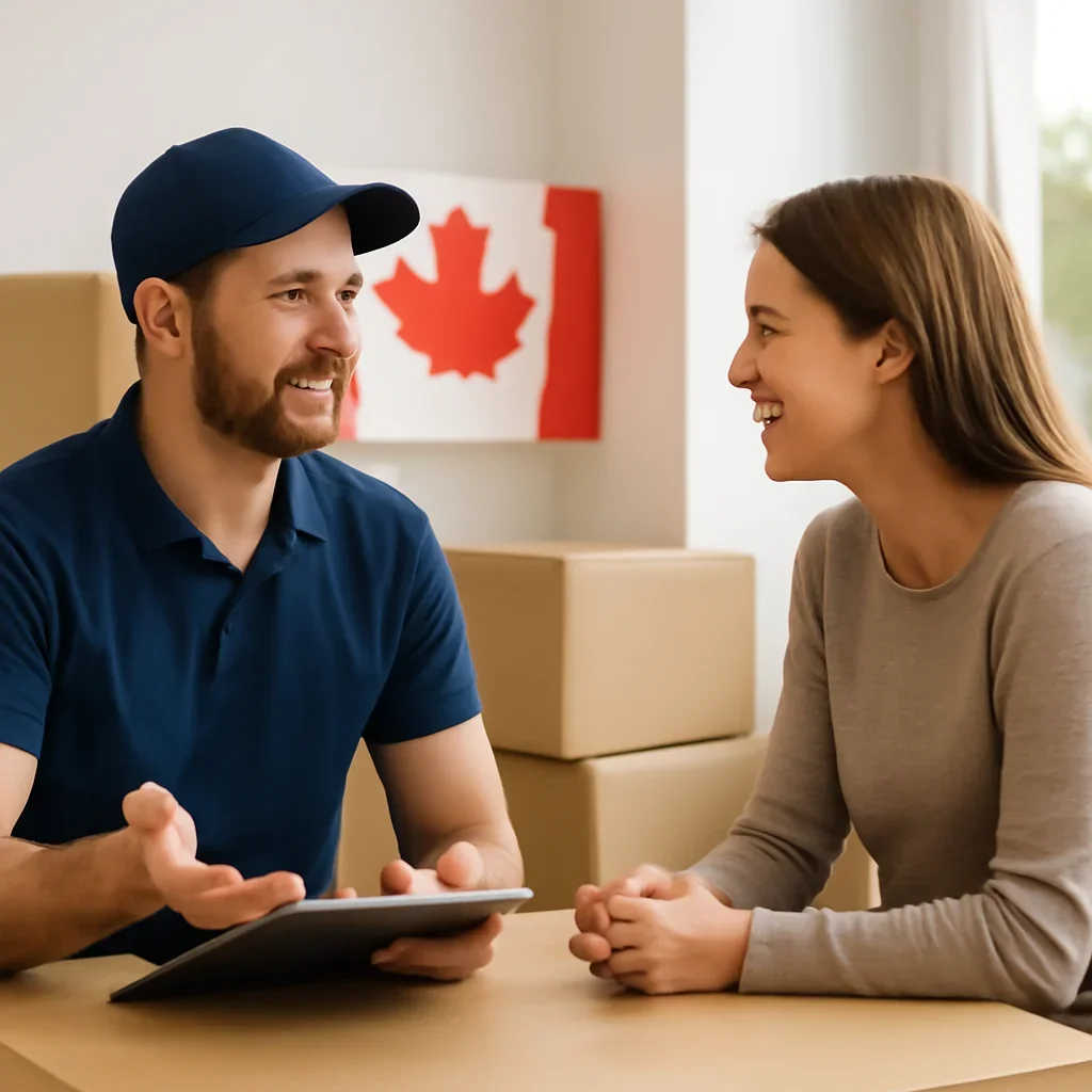 Customer discussing move details for Abbotsford