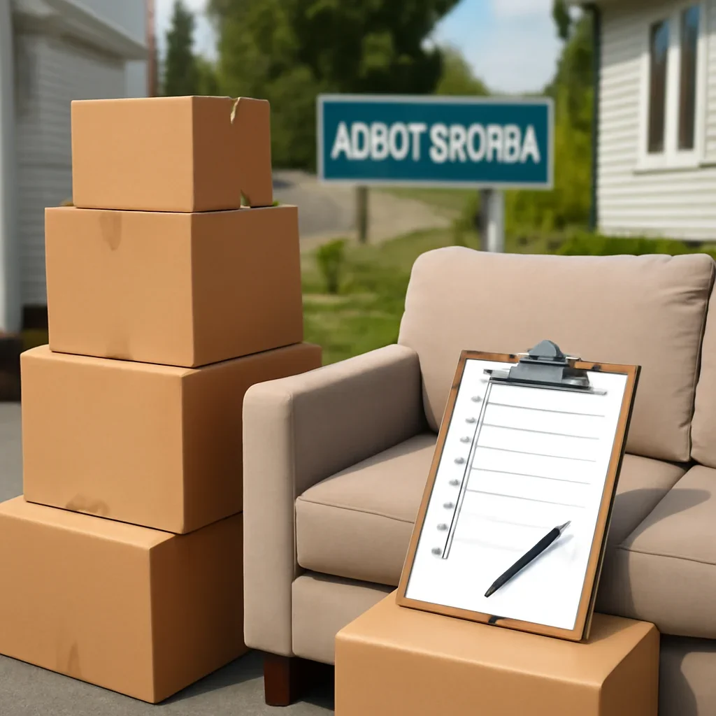 Boxes and furniture prepared for a move in Abbotsford