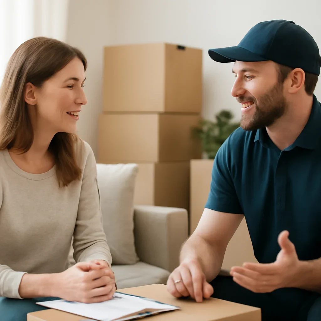 Customer discussing move details for Duncan