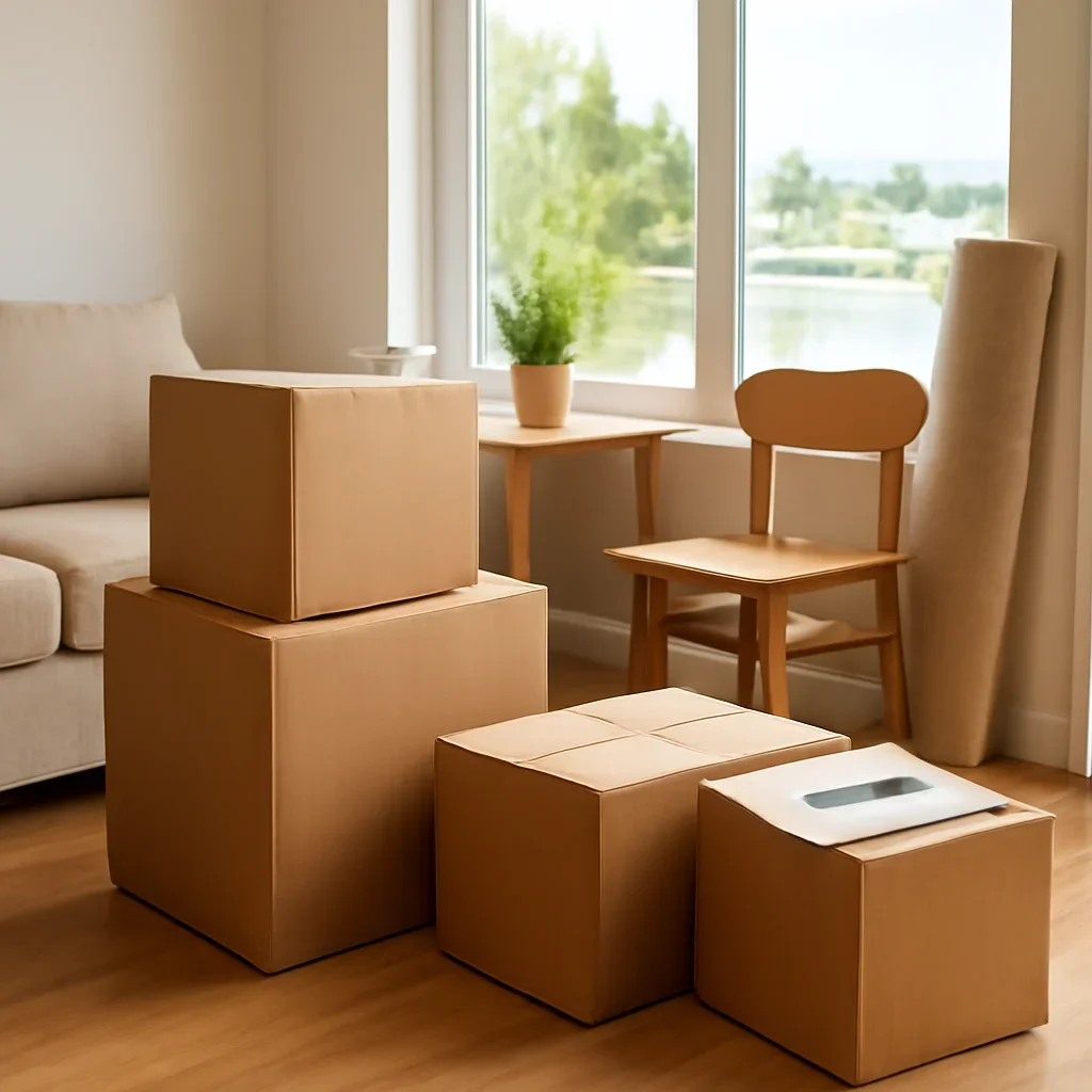Boxes and furniture prepared for a move in Nanaimo