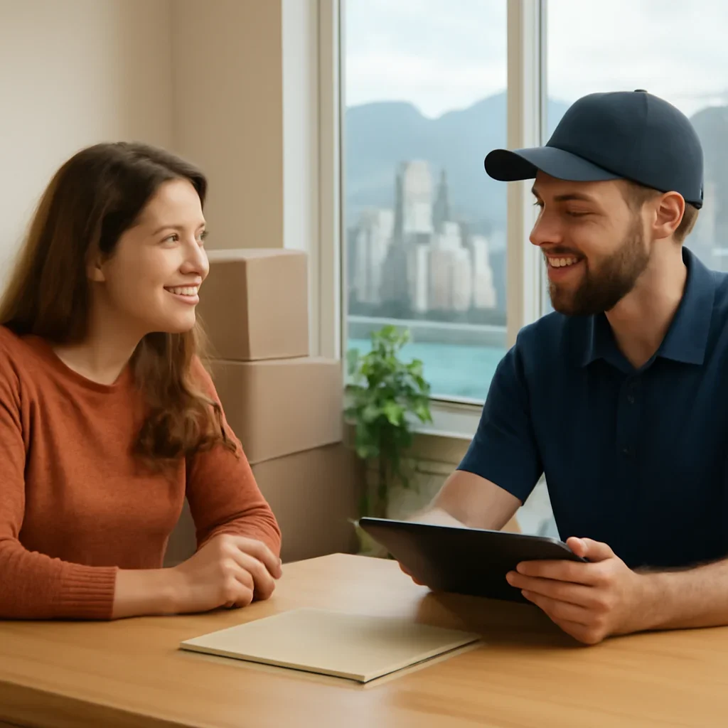 Customer discussing move details for Vancouver