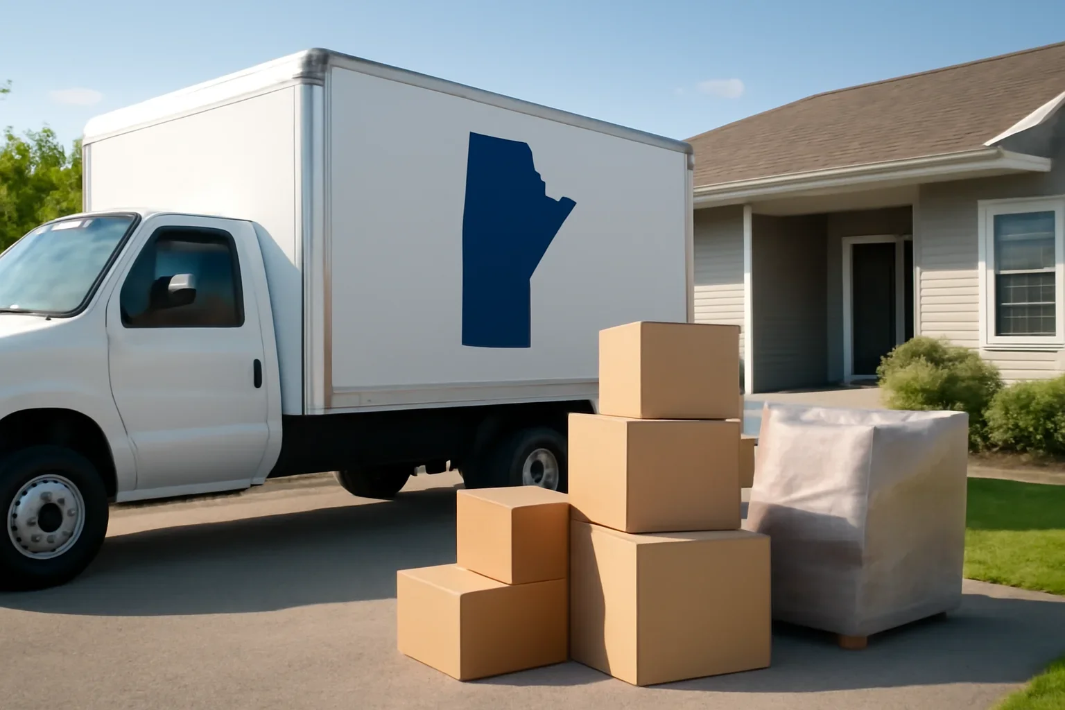 Moving truck and household boxes prepared for a move in Manitoba