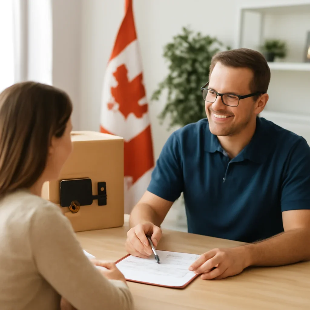 Customer reviewing moving options for New Brunswick