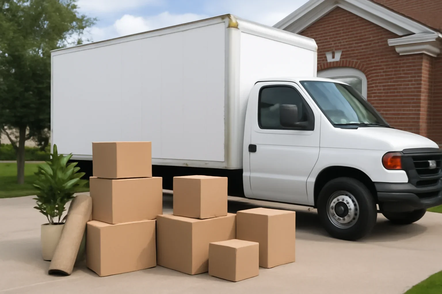 Moving truck and household boxes prepared for a move in New Brunswick