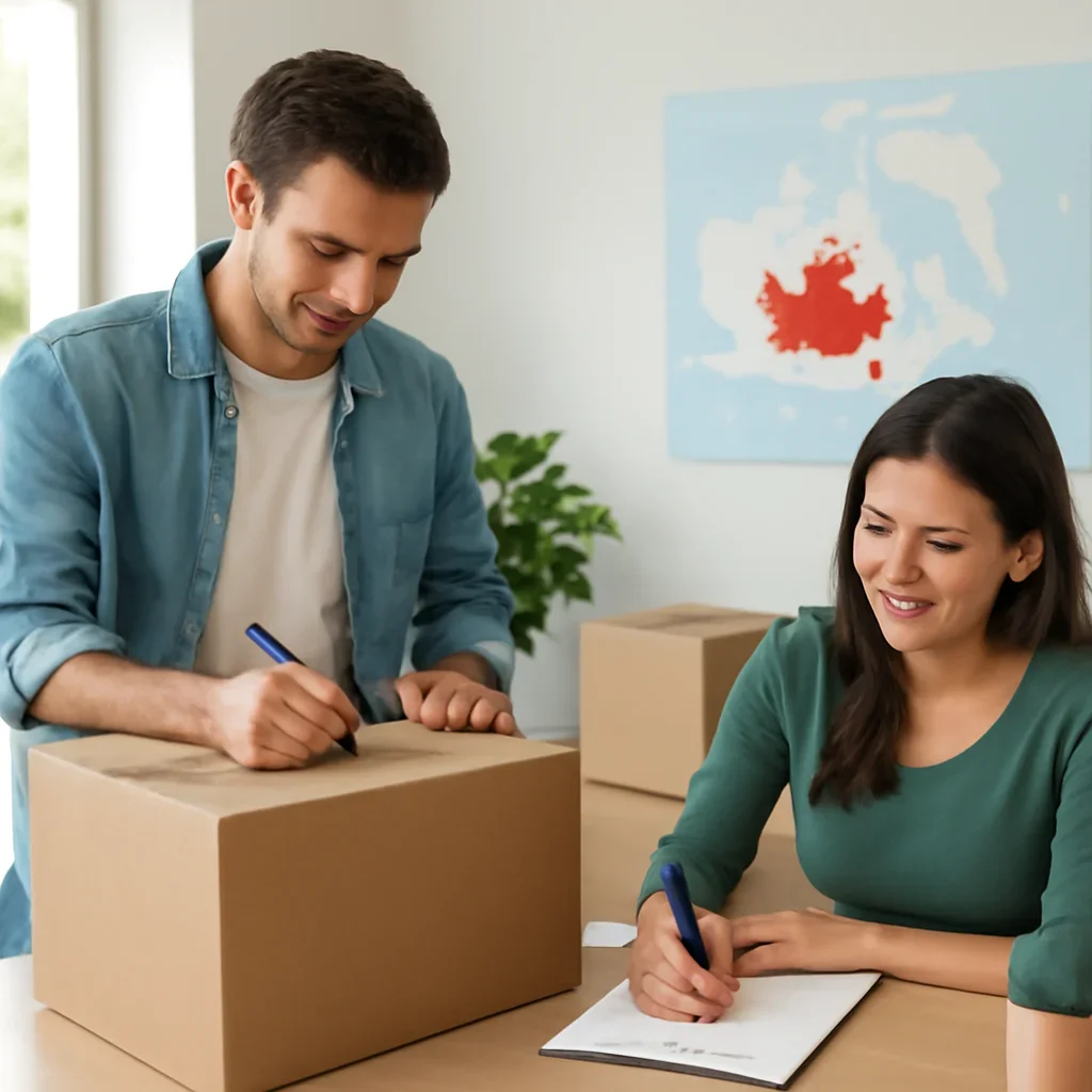 Packed furniture and moving boxes prepared for a Dartmouth move