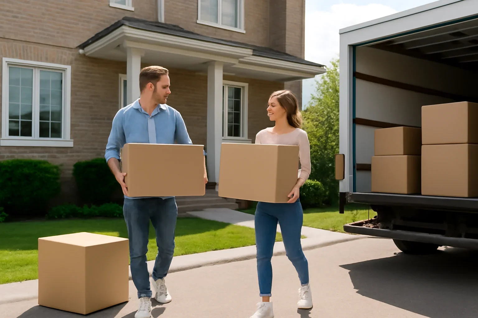 Moving day outside a home in Aurora