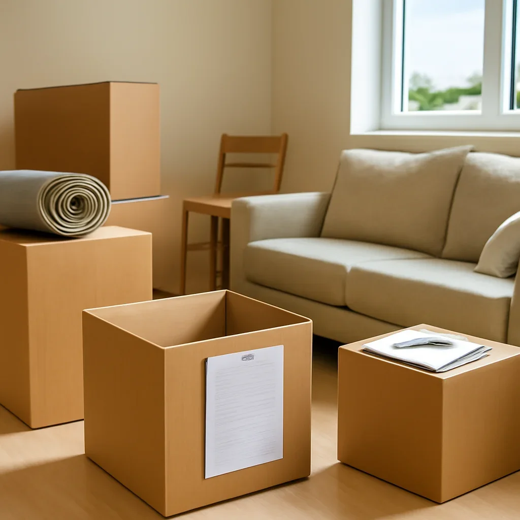 Boxes and furniture prepared for a move in Aurora