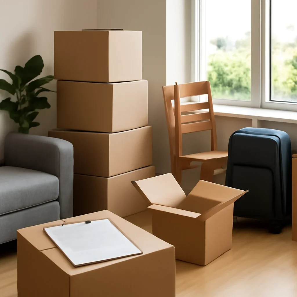 Boxes and furniture prepared for a move in Barrie