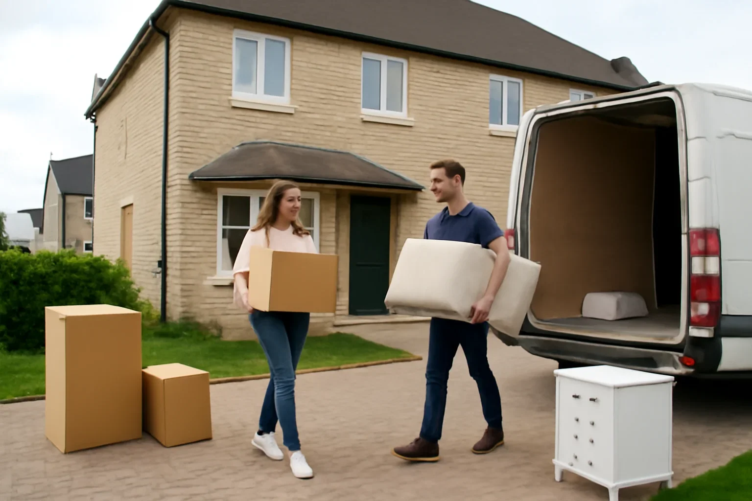 Moving day outside a home in Bradford