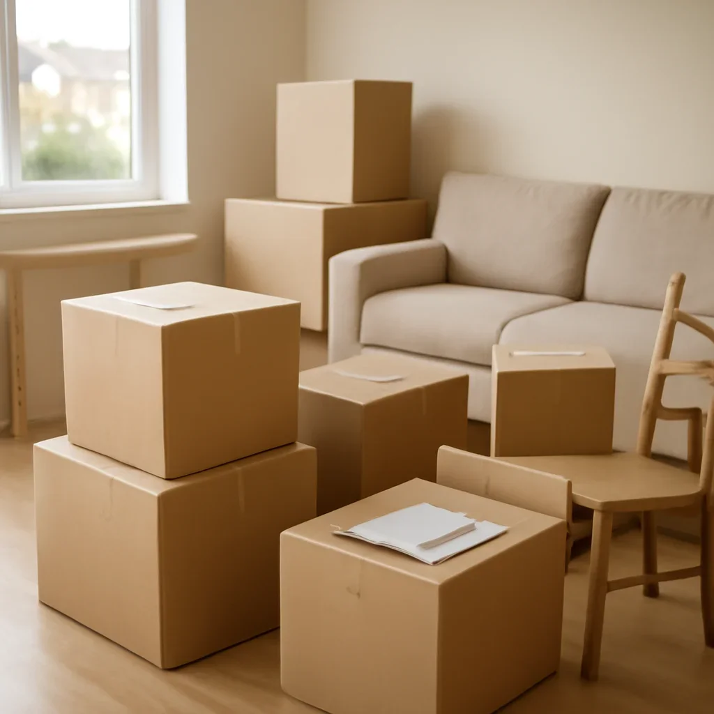 Boxes and furniture prepared for a move in Bradford