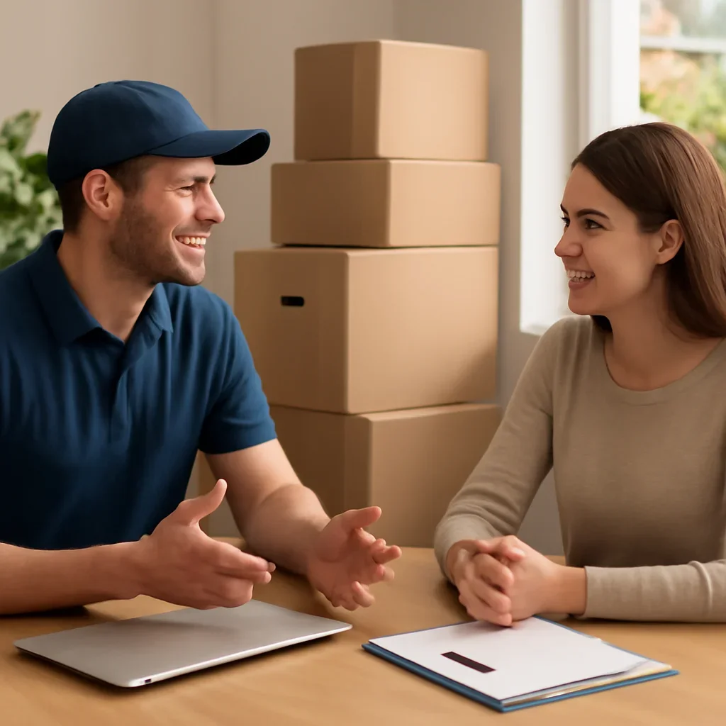 Customer discussing move details for Cambridge