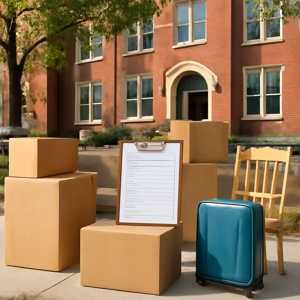 Boxes and furniture prepared for a move in Cambridge