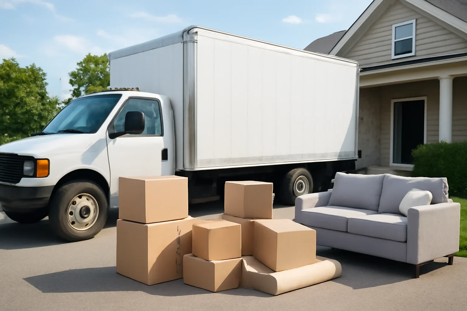 Moving truck and household boxes prepared for a move in Ontario