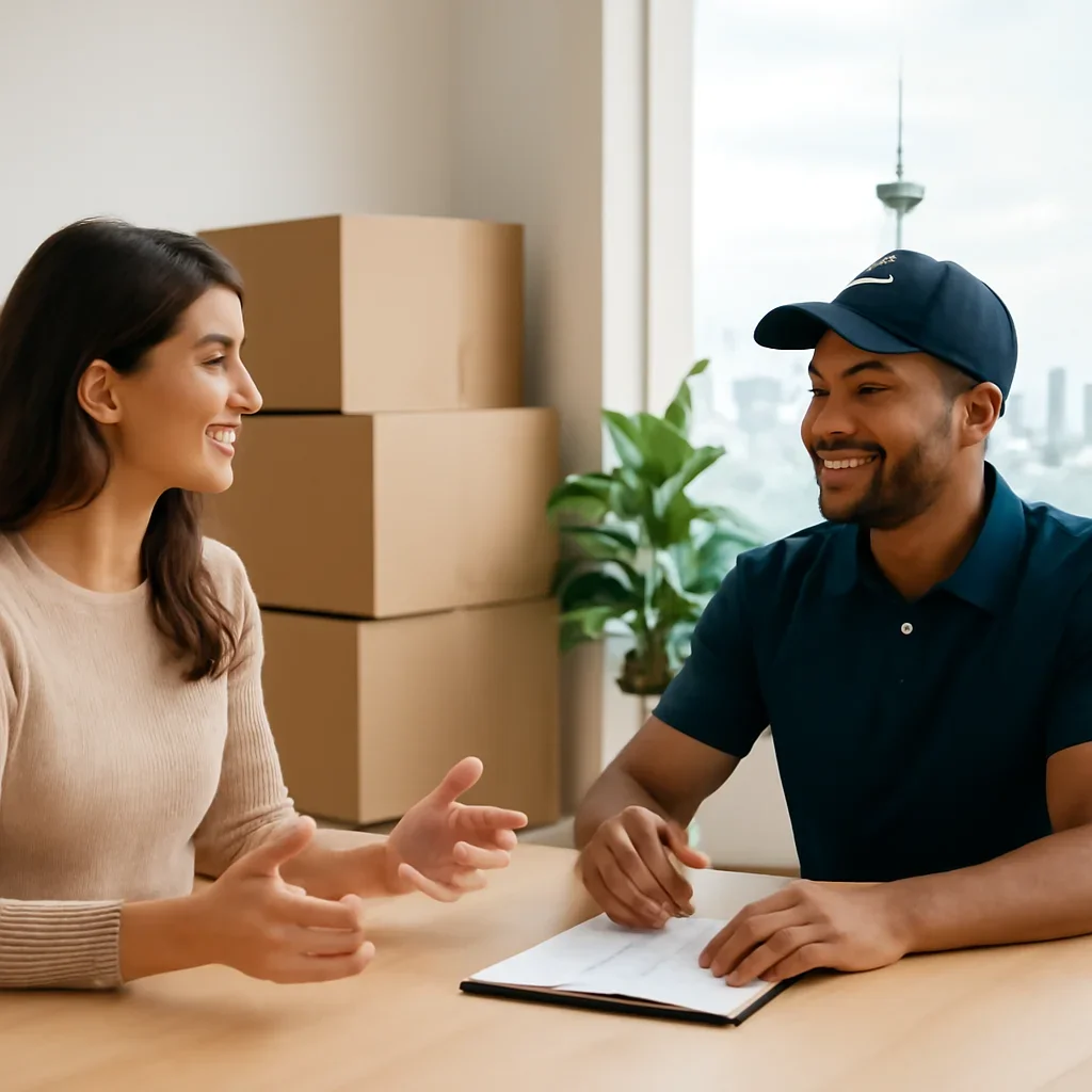 Customer discussing move details for Toronto