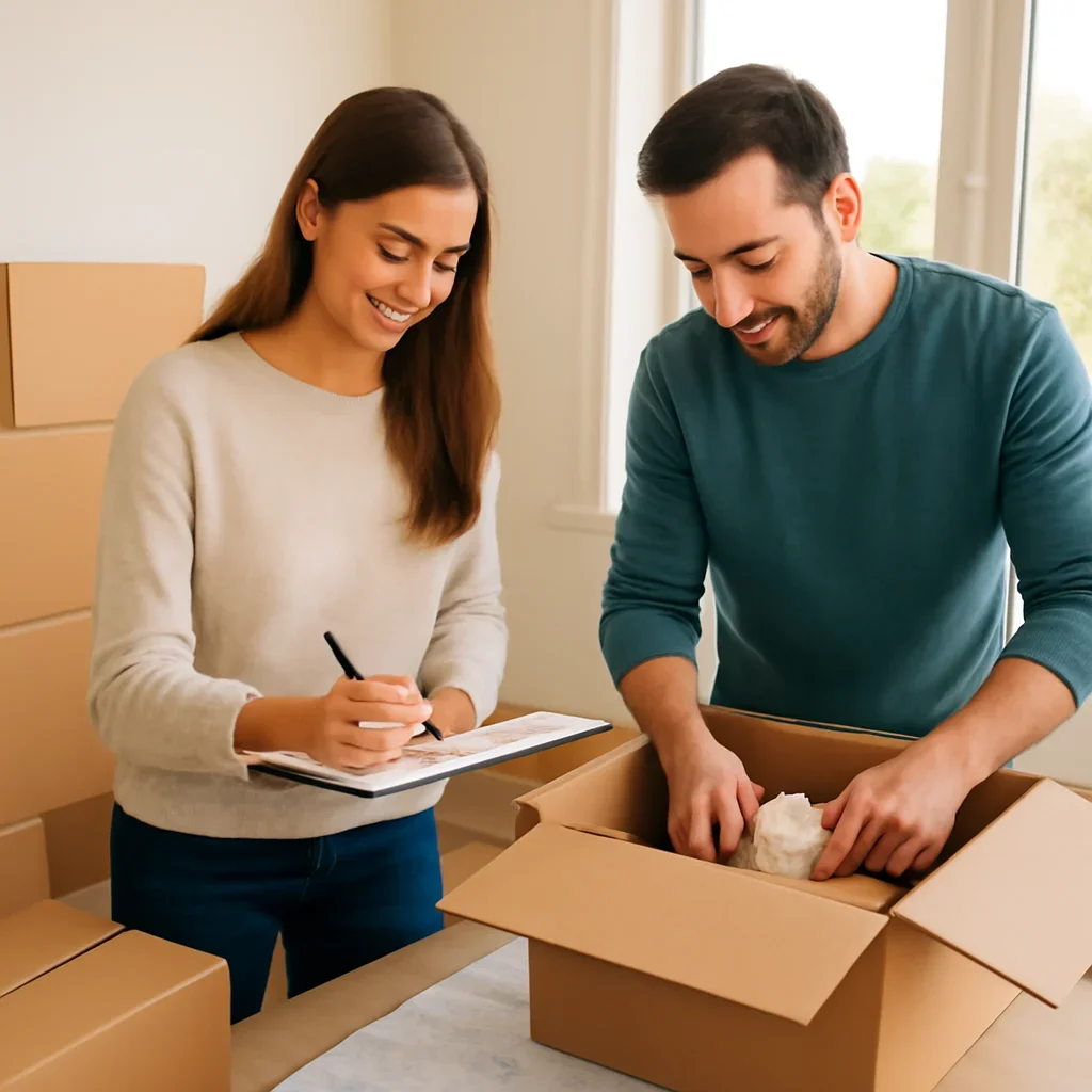 Packed furniture and moving boxes prepared for a North York move