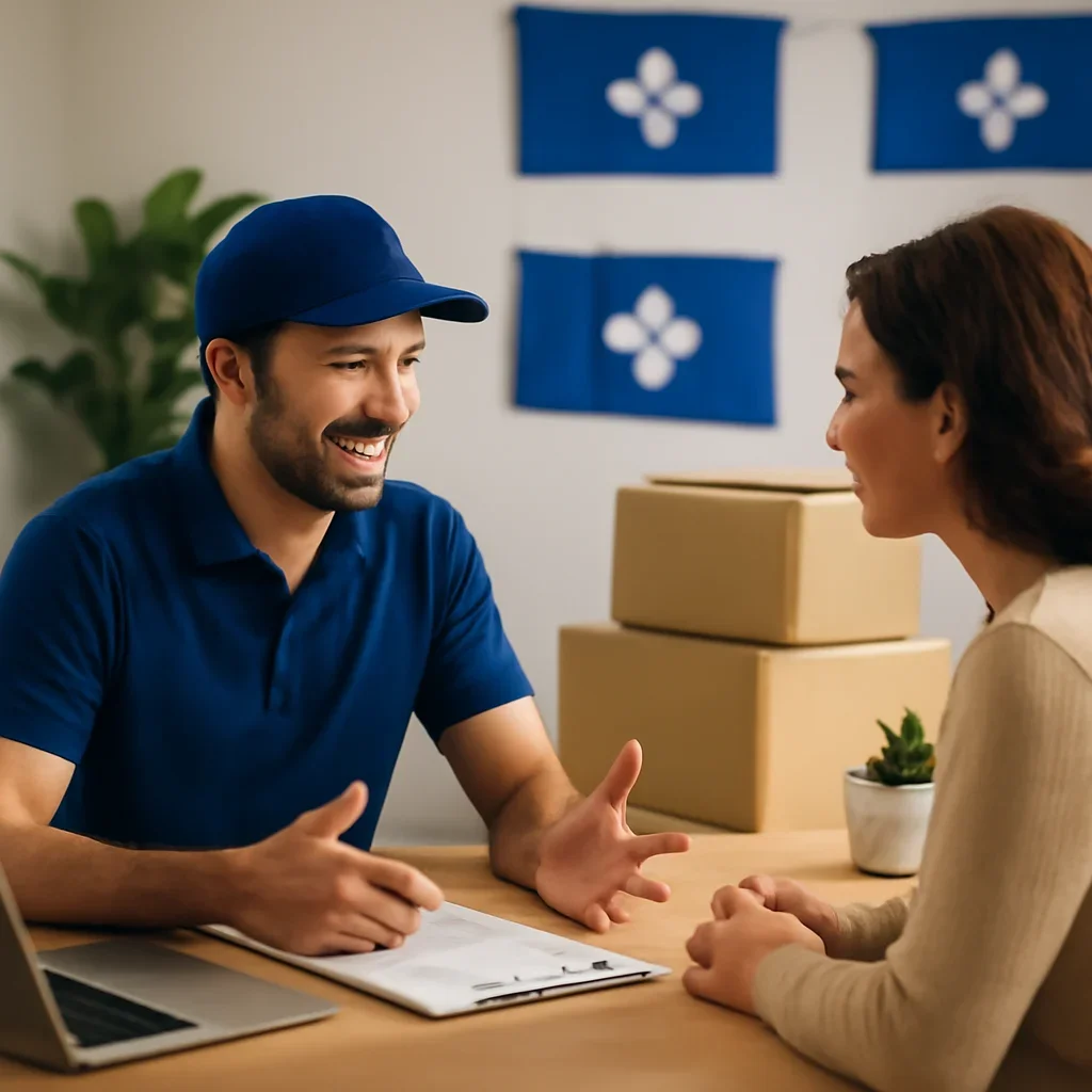 Customer reviewing moving options for Quebec