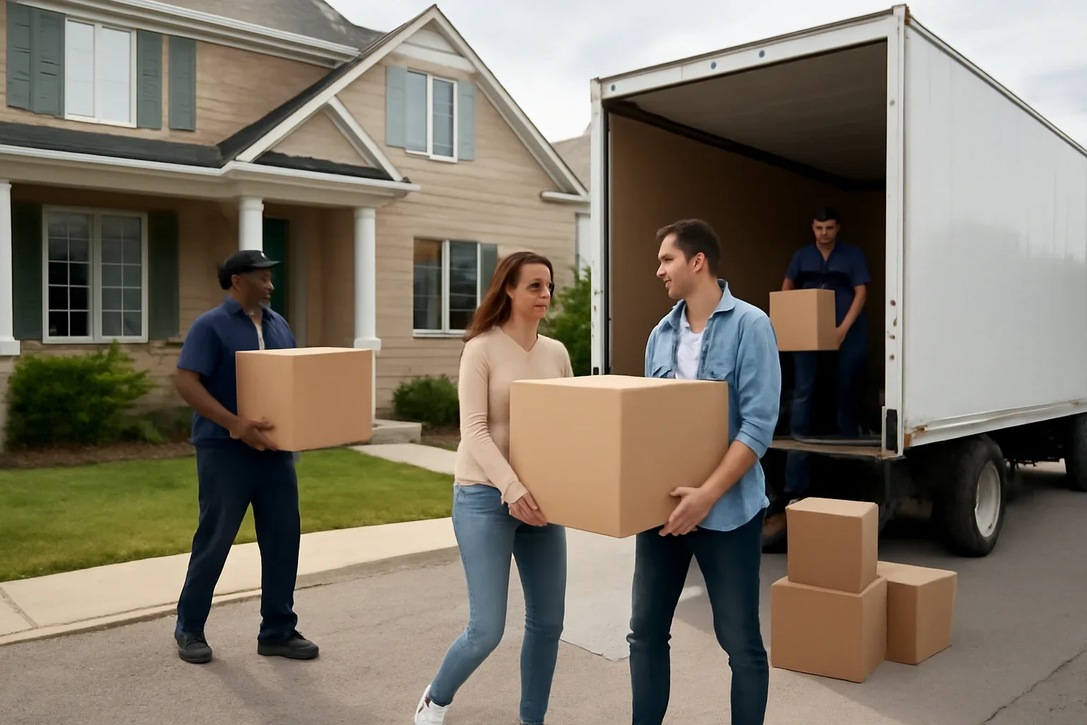 Moving day outside a home in Laval