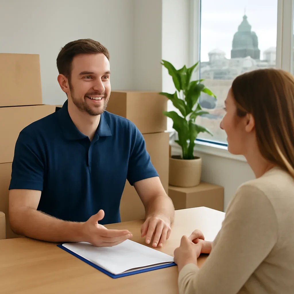 Customer discussing move details for Montreal