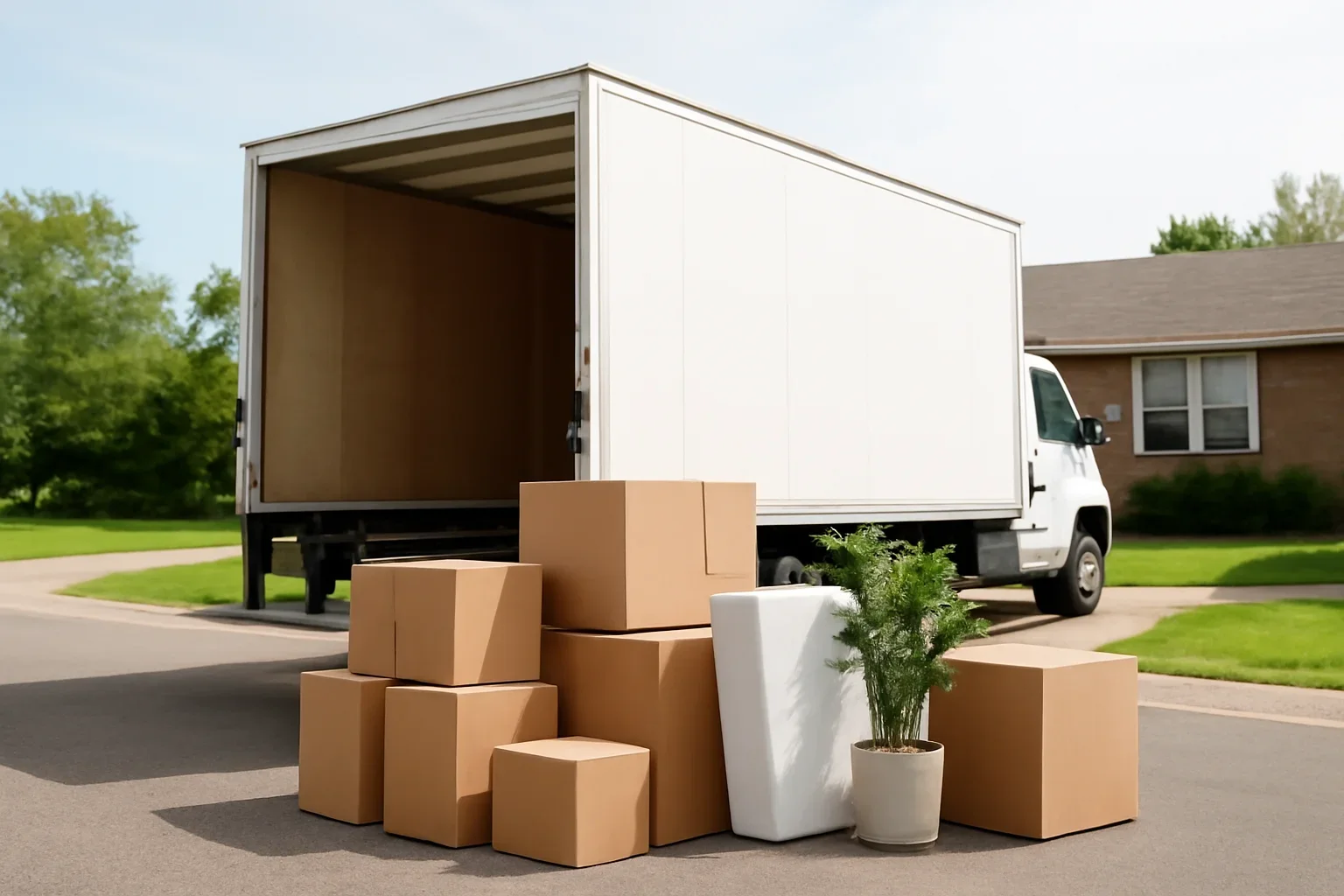 Moving truck and household boxes prepared for a move in Saskatchewan