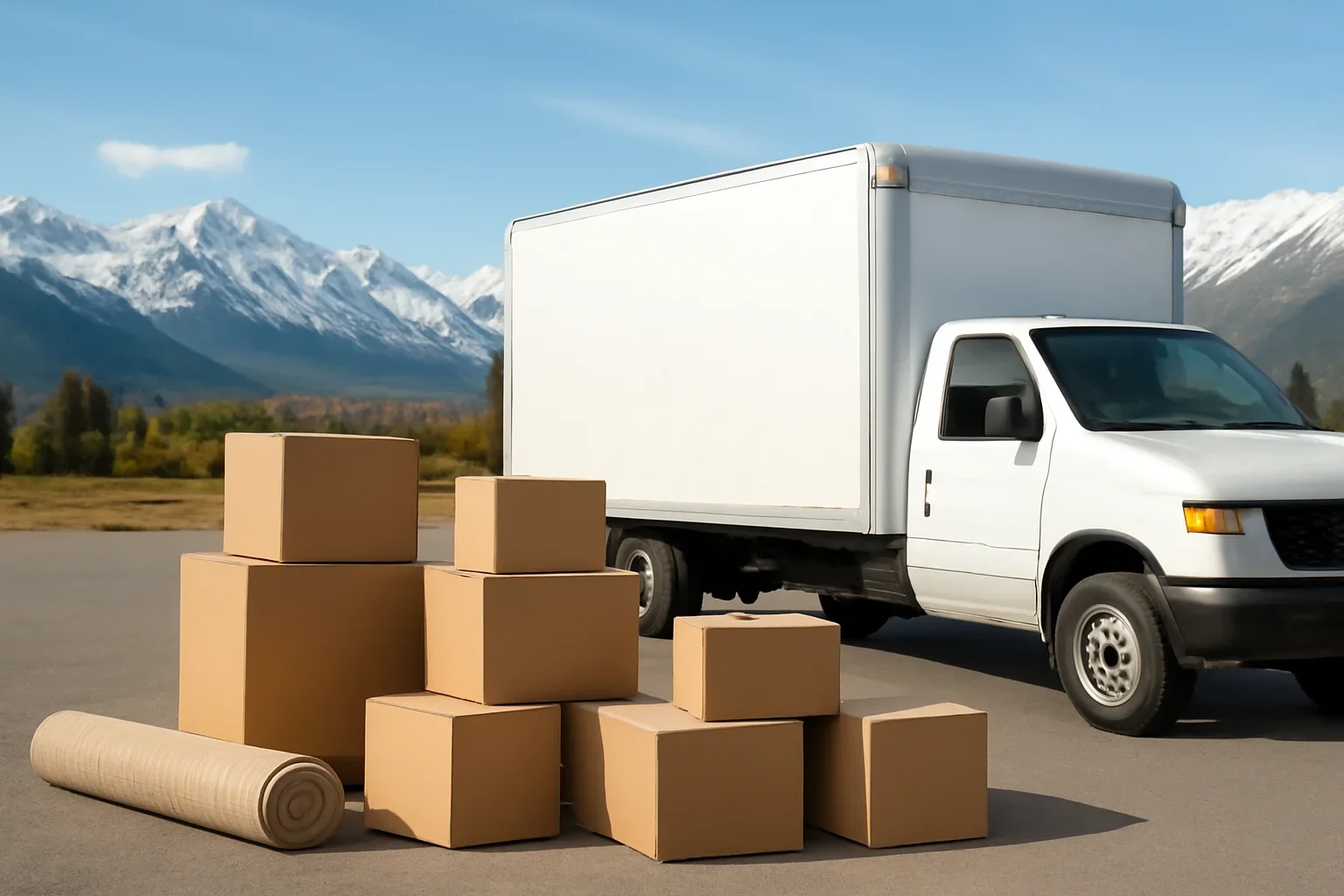 Moving truck and household boxes prepared for a move in Yukon